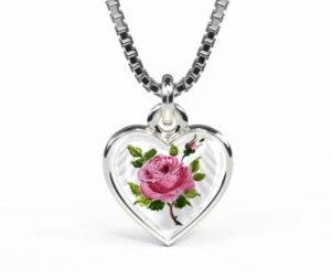 emalj hjärta ros halsband i silver