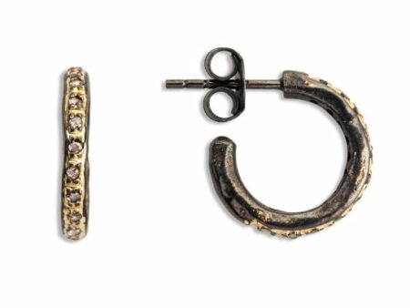 Örhänge Roman Hoop Creol Pavé Handgjort örhänge i 925 sterling med silver och 18 karat guld Diameter 15mm Med rose (0,25 ct) diamanter