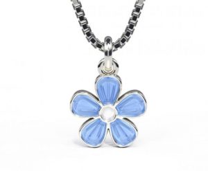 Blå blomma i emalj halsband silver