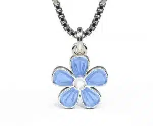Blå blomma i emalj halsband silver
